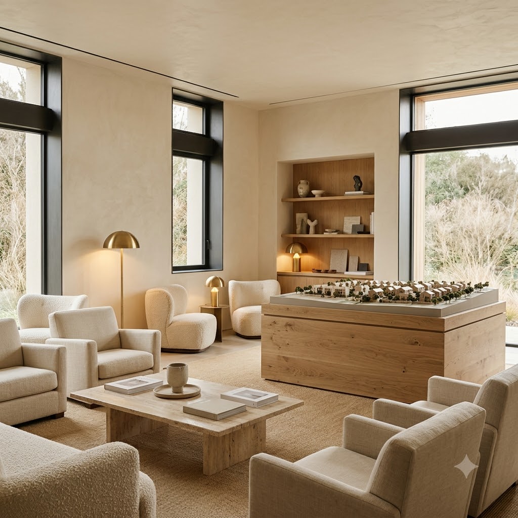 The Ivory & Oak sales lounge with a model of a residential project